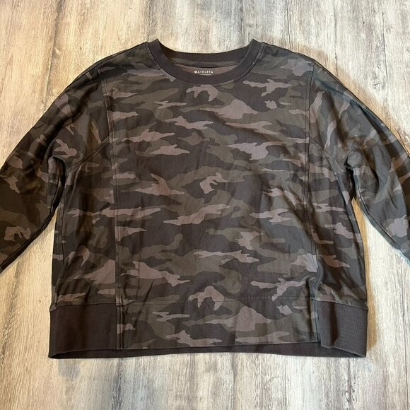 Athleta Farallon Print Sweatshirt, "Black Olive" Camo (Green/Brown), Large - Picture 3 of 7